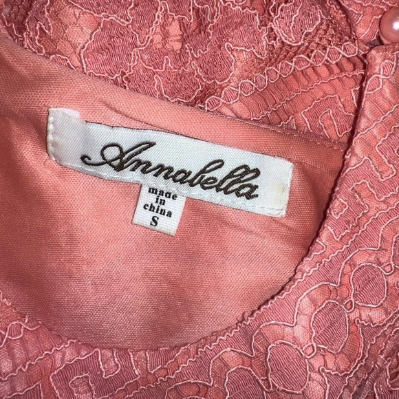 Annabella,S, sleeveless, coral high collar button loop closure lace overlay mini - Picture 6 of 8